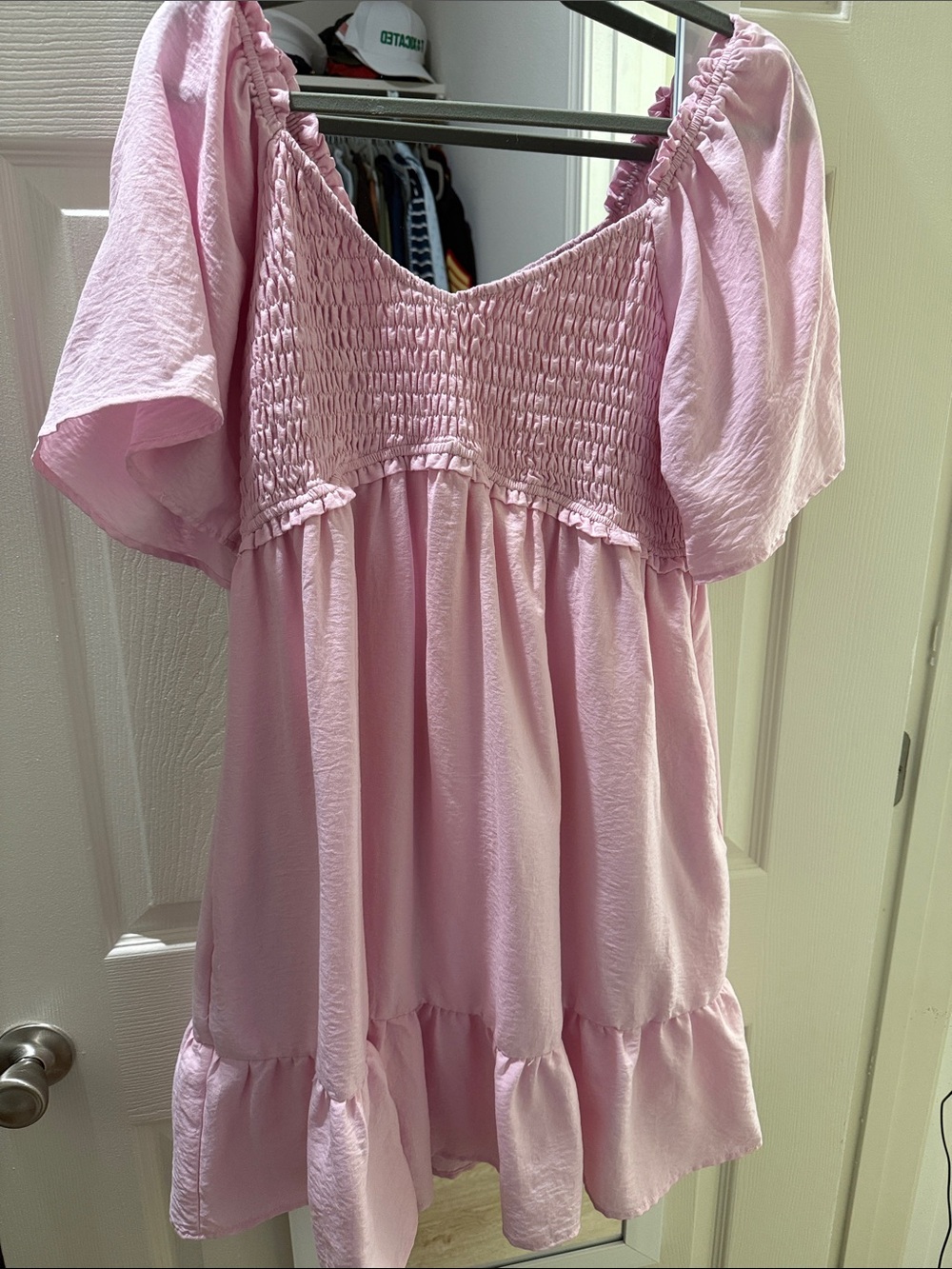 Women's Pink Smocked Midi Dress